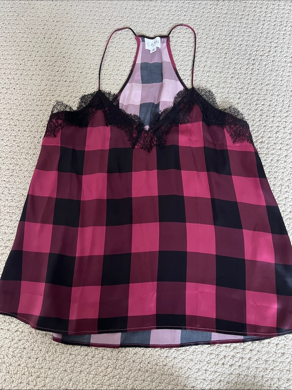 Cami NYC Buffalo Plaid Lace-Trim Cami